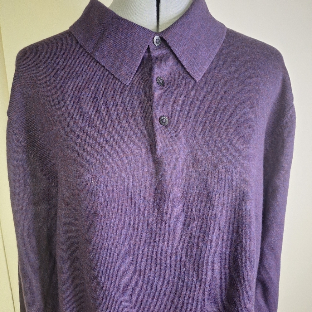Turnbury Elegant Dark Wine Polo Sweater for Men Marino Wool Size Large